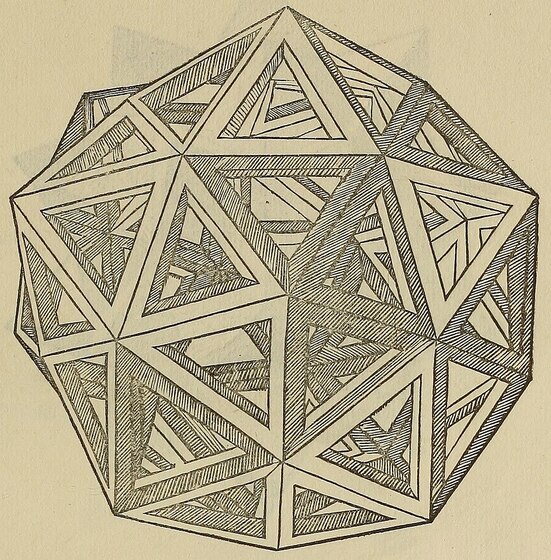 Dodecaedro elevado desenhado por Leonardo da Vinci para «De divina proportione» (1509).